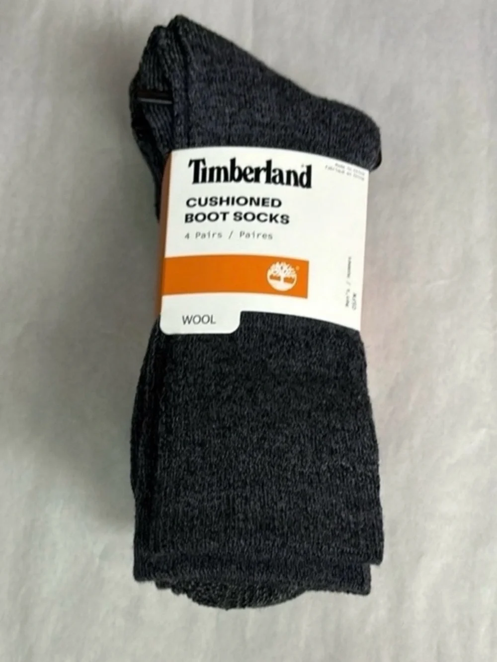 New Timberland Socks Men’s 4 Pair Casual Gray Wool Blend Cushioned Boot Sock